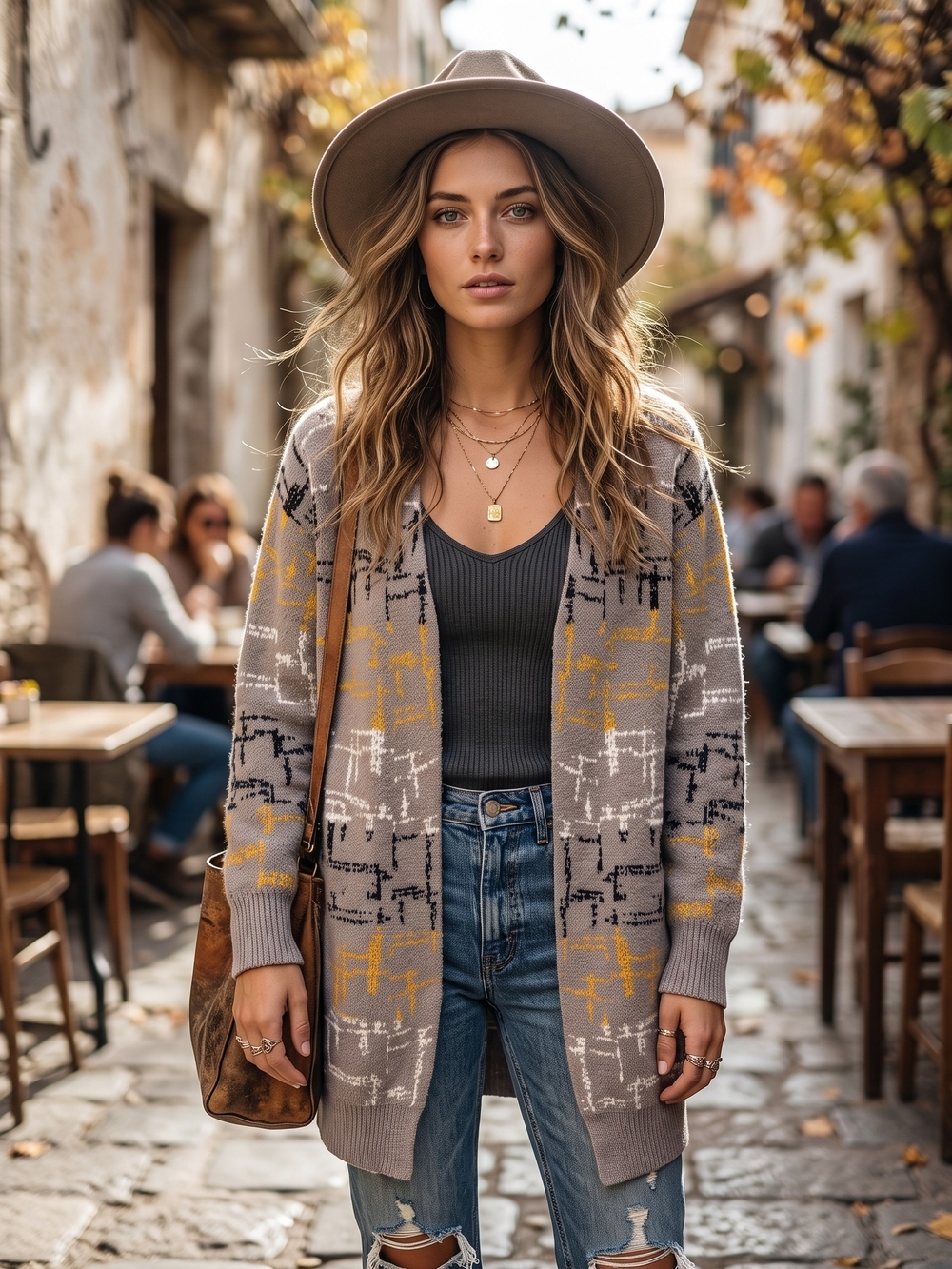 Papa Vancouver Abstract Geometric Knit Duster Cardigan Artsy Cabincore